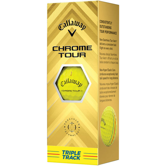 Chrome Tour Triple Track Golf Balls - Yellow - 3 Sleeve
